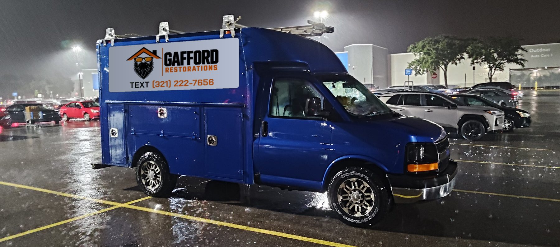 Gafford Restorations blue service van with the logo on the side